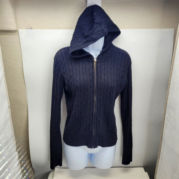 Sweet Romeo Hooded Pullover Relaxed Fit Knit Sweatshirt Black Womens Large - Picture 5 of 6